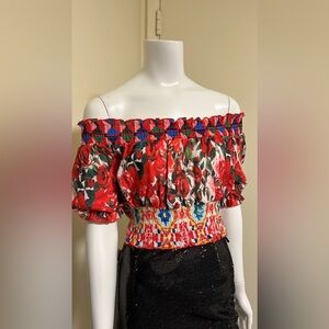 NWT - LAtiste off shoulder red floral blouse with elastic waist- Size XL